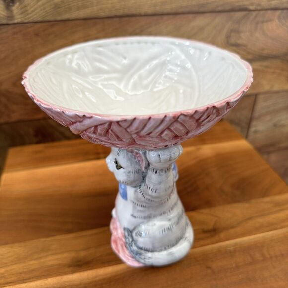 Vintage Kitty Cat Gray Tabby Kitten Yarn Ball Holder Bowl OCI Fitz & Floyd FLAWS - Picture 6 of 15